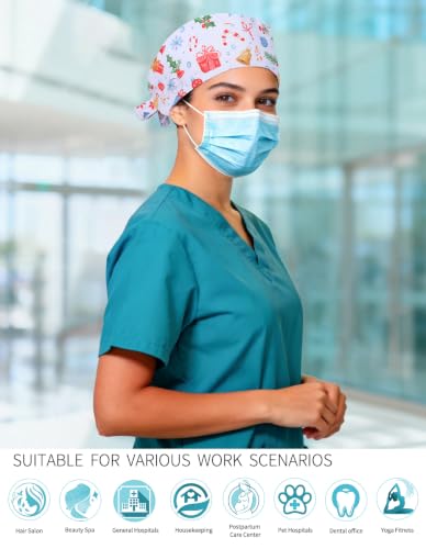 Image of Kousenpu Scrub Caps for Women, Adjustable Women's Surgical Cap with Buttons, Breathable Cute Design for Nurses and Doctors