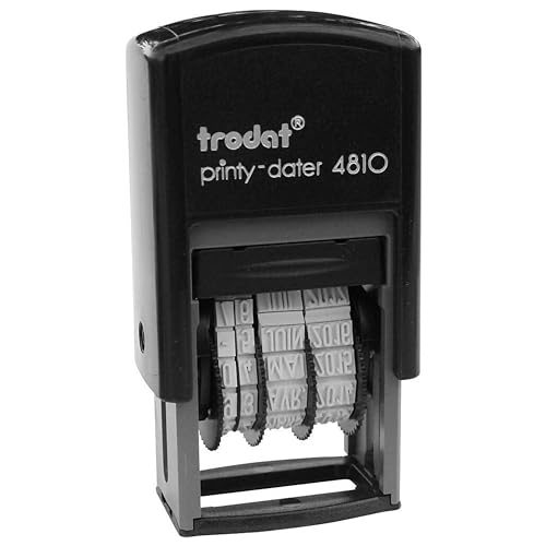 Carimbo Datador Automático Trodat Printy 4810 Impressão 25x3,8 mm, Formato DD MM AAAA, Tinta Preta, Compacto, Leve, Resistente, Ideal para Escritórios, Empresas, Uso Profissional e Pessoal