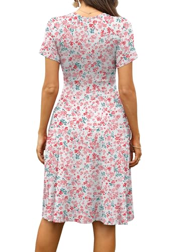 Image of WEACZZY Women's Summer Short Sleeve Casual Dresses V-Neck Floral Party Dress with Pockets