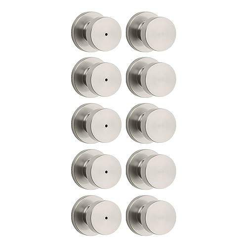 Image of Kwikset Pismo Door Knob Set, 10 Pack with 5 Non-Locking Passage and 5 Locking Keyless Privacy Handles, with Round Rose, Featuring Microban Protection in Satin Nickel