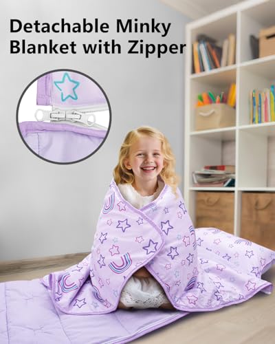 Image of Primlect Toddler Nap Mat with Detachable Blanket and Removable Pillow, Kids Sleeping Bag 55''x35'' for Daycare Preschool Kindergarten, Toddler Sleeping Mat for Boys and Girls