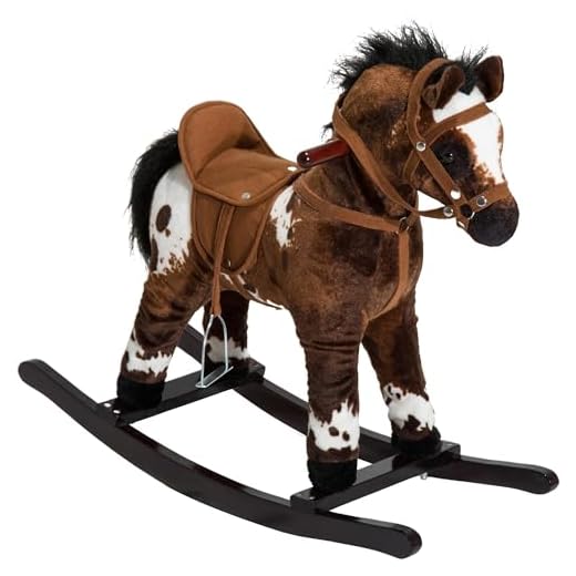 Qaba Kids Metal Plush Ride-On Rocking Horse Chair Toy with Realistic Sounds - Dark Brown/White