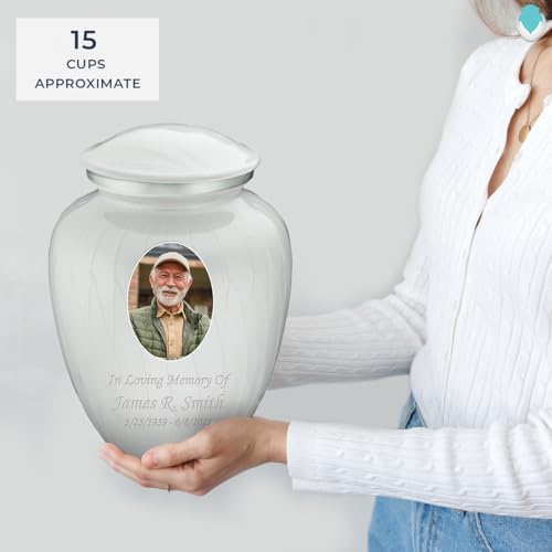 Image of Geturns Embrace Adult Personalized Picture Cremation Urns for Human Ashes I Large Photo Pearl White Funeral Urn for Men and Women I 200 lbs