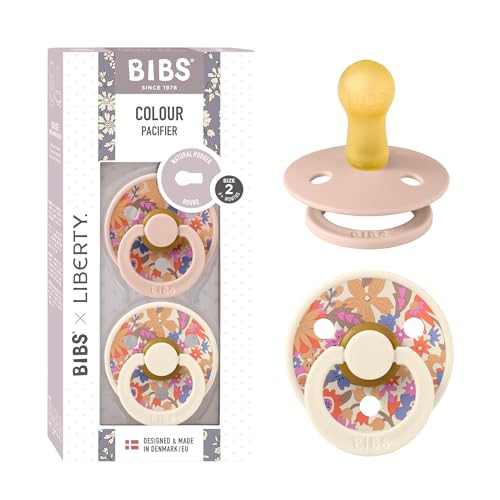 Image of BIBS Liberty Soother 2-Pack, BPA Free Dummy Pacifier, Round Nipple. Natural Rubber Latex, Made in Denmark, Size 2 (6-18 Months), June Blossom Blush Mix