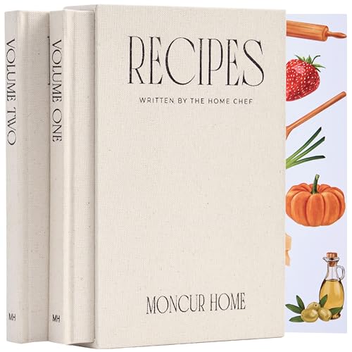 Moncur Home Recipe Book To Write In Your Own Recipes Set of 2 Blank Recipe Book Linen Beige with 2 Sticker Sheets Recipe Notebook Cookbook Recipe Journal Chef Gifts Make Your Own Notebook