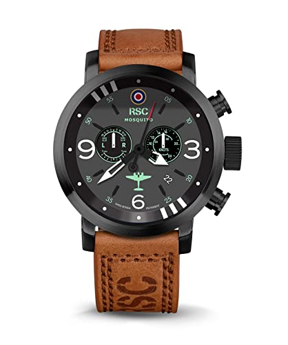 RSC Pilot's Watches Uomo 45mm Orologio da aviatore Cronografo Swiss Quarzo Mosquito D-Day, Marrone chiaro, Militare
