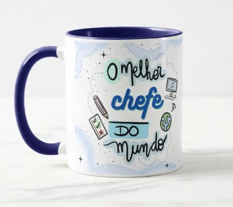Caneca O Melhor Chefe do Mundo Int Azul Escuro