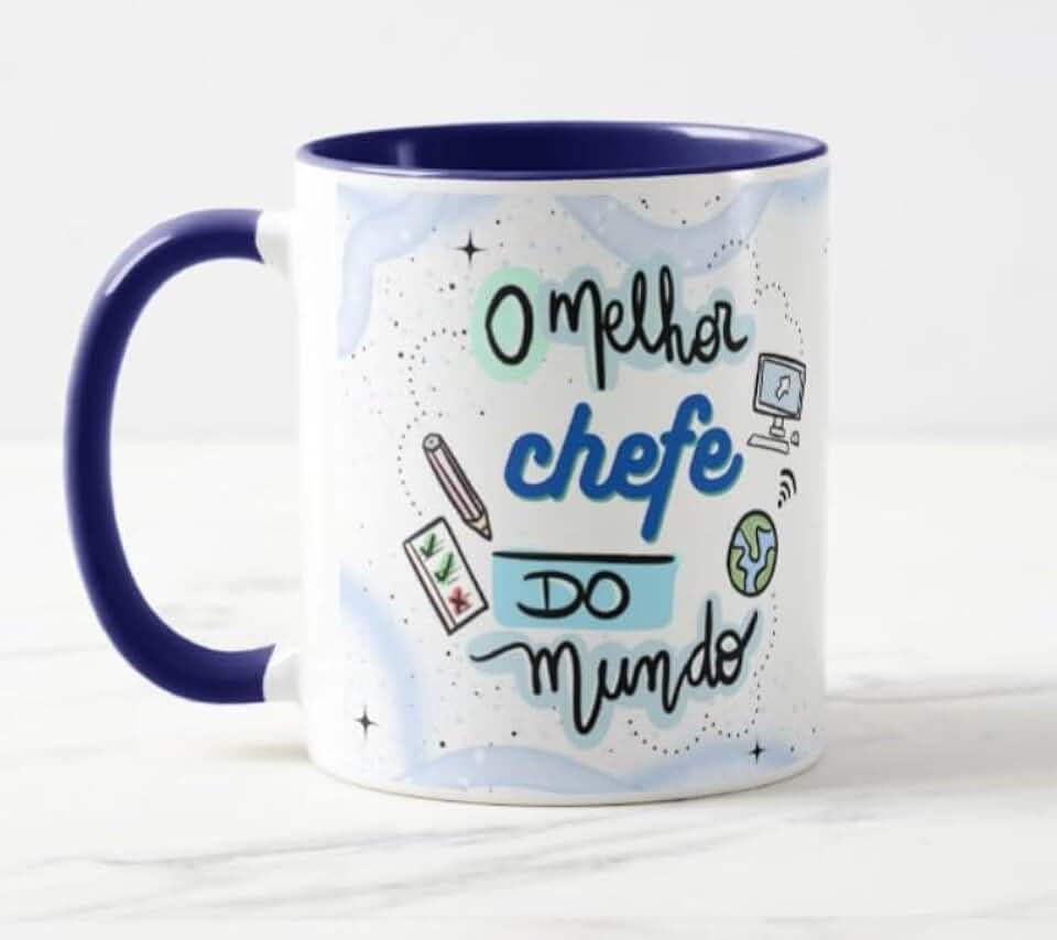 Caneca O Melhor Chefe do Mundo Int Azul Escuro
