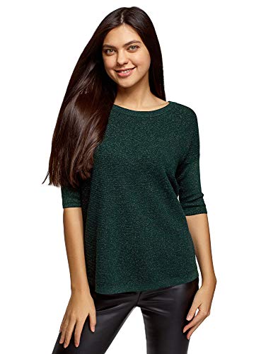 oodji Ultra Femme Pull Coupe Ample avec Encolure Large, Vert, L Cover