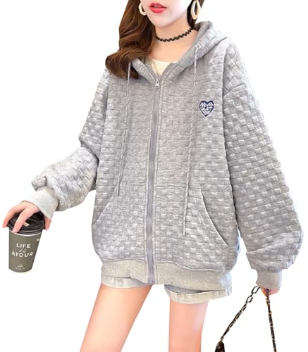 [NEKORA] パーカー ジップアップ アウター フーディー フード付き ロゴ トップス ジップパーカー 秋 冬 春 レディース 2xl xxl 3l 大きいサイズ カジュアル シンプル おおきいサイズ 大きめサイズ 大きい 大き目 おおきめ おおきい サイズ ビッグ ビック big ビッグサイズ オーバーサイズ オーバーシルエット ビッグシルエット (2XL, グレー)のサムネイル