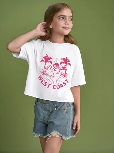 Image of Girls Athletic Oversized Crop Tops Kids Drop Shoulder Short Sleeve T Shirts Workout Tees 5-14 Years