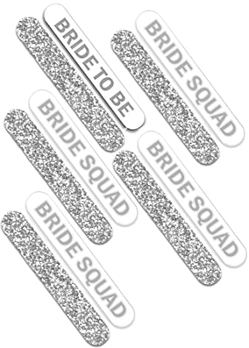 Bridal Survival Kit for Wedding Day - Set of 10 Silver Sparkle Bridal Party Nail Files (2) Bride to Be, (8) Bride Squad - Bulk Nail Kits for Party Favors - Emery Board (2BD8BSQ) SLV