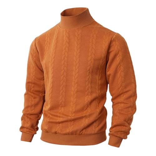 Jersey de cuello alto para hombre entallado suave jersey de punto liso de punto fino acanalado jersey de cuello tortuga jersey elástico ligero tiempo libre camiseta de manga larga, T1 Orange, L