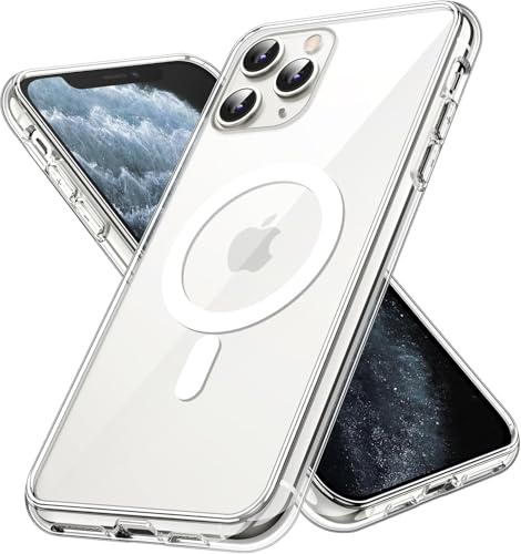 Image of Magnetic Silicone Case for iPhone 11 Pro Compatible with MagSafe, Shockproof Phone Bumper Cover, Anti-Scratch Clear Back (Clear)