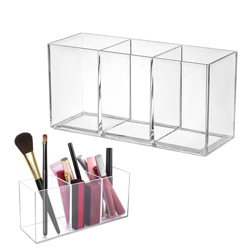 1 Stück Pinselhalter, 3 Fächern Make Up Organizer, Schminktisch Organizer, Schmink Organizer für Pinsel, Eyeliners, Lippenstift, Schminktisch Zubehör Aufbewahrung, Es Kann Such Stiftehalter, Klarer