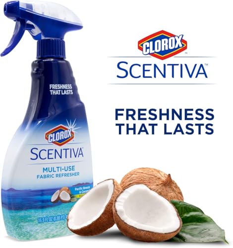 Image of Clorox Scentiva Fabric Refresher Spray, Pacific Breeze and Coconut Scent for Household Fabrics, Odor Refresher for Upholstery, Curtains, Bedding, and Carpets, Non-Bleach, 16.9 Fl Oz - 2 Pack