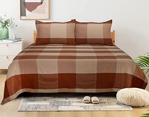 Image of AIRWILL, 200GSM Handloom Cotton Double Bedsheet with 2 Pillow Covers (4-Way Brown)