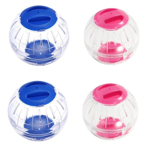 HOODANCOS 4個 静音設計ハムスターランニングボール 軽量耐久性マルチペット対応 鼠用運動輪 ケージアクセサリー 防逃走ロック付 室内外両用