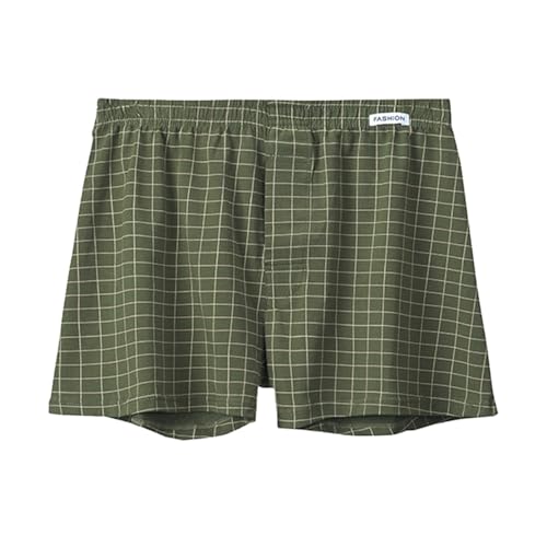 Boxer da uomo a quadri larghi traspiranti per dormire pantaloni da salotto leggeri comodi boxer casual in cotone pigiama pantaloni corti da notte estivi, Verde, L
