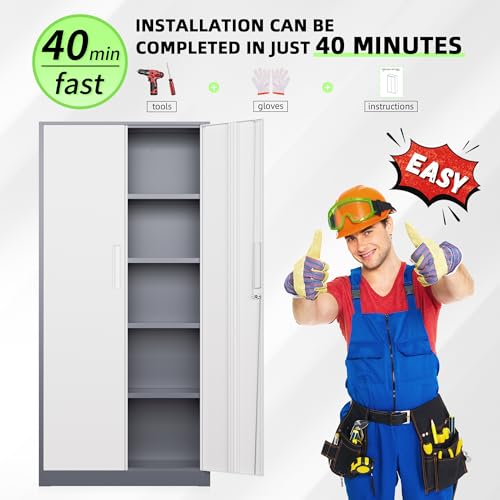 Image of INTERGREAT Metal Storage Cabinet, 72 inch Locking Steel Cabinets with 2 Door and 4 Adjustable Shelves, Tall Metal Cabinet for Home Office, Garage, Warehouse,(New Grey)