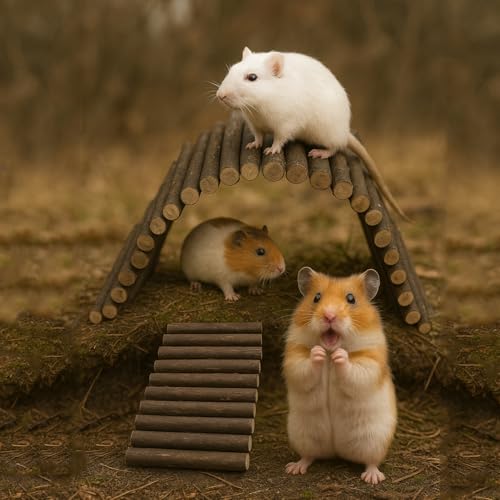 Image of SIMENA Wooden Hamster Suspension Bridge Toy, Hamster Fencing, Natural Climbing Ladder for Dwarf Hamsters, Syrian Hamsters, Mice, Gerbils & Small Pets (Natural, 19.7 inch)