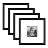 MCS East Village 8x8 Matted Square Picture Frame with 4x4 Photo Display, Black Wall Hanging Frame for Photos & Artwork (4-Pack)