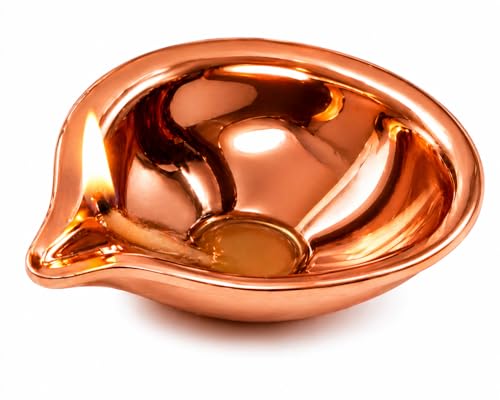 Copper Diya for Puja Small Size Kodia Pooja Home Set Tamba Diva ka Traditional Dia for Diwali Gifting Distributing Handheld Badha Kodiya 3.3 cm Dia Pack of 12 thumbnail 11