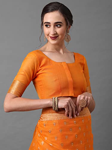 Image of AKHILAM Women's Kanjivaram Banarasi Silk Woven Design Saree With Unstitched Blouse Piece (Multicolored 2RANI20 Parent)