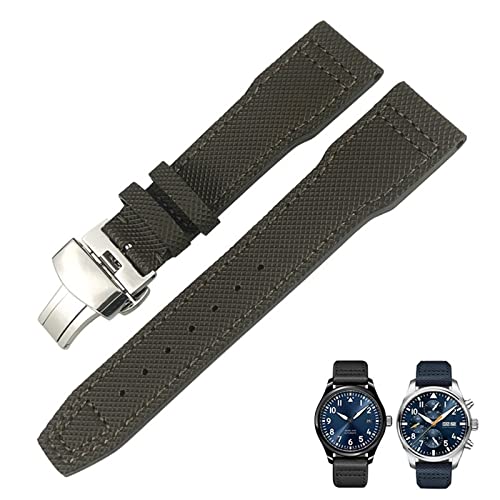 Bracelet de montre 21mm en cuir vert avec fermoir noir pour IWC Pilot