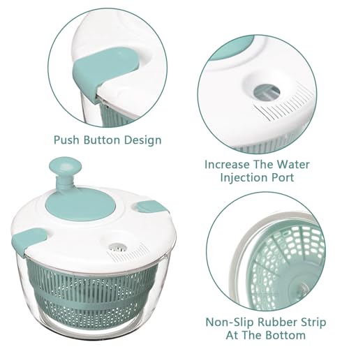 Lizbin Salad Spinner, Large Salad Spinner 5L Capacity, Quick and Easy Multi-Use Manual Lettuce Spinner, Vegetable Dryer, Fruit Washer, Wash, Spin & Dry Salad Greens, Fruits & Vegetables (Blue) - Image 4