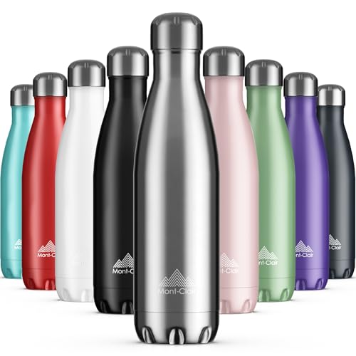 Mont-Clair Gourde isotherme - Bouteille isotherme sans BPA - Gourde inox 1L, 24h froid & 12h chaud - Bouteille d'eau en acier - 1L, Argent