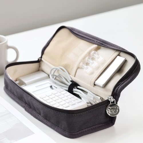 Image of Daily Black Pencil Case, Large Capacity Pencil Pouch with Ample Storage, Simple Design for Students and Professionals