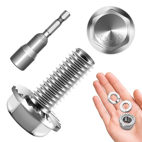 M8 x 20mm (10 Sets) M8x1.25 Bolt Flanged Hex Head Bolts and Nuts Kit, M8 Flange Hexagon Screws with Nuts and Washers, 304 Stainless Steel 18-8 Metric Bolt Assortment, DIN 6921, By Mywish