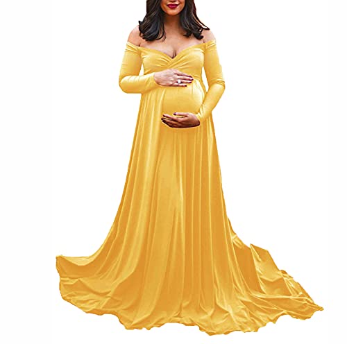 Robe de maternité jaune XL à manches longues pour shooting photo