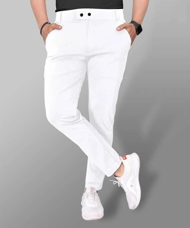 Image of Men Fit Stretch Trousers with Side Pockets | 2-Button Closure | Soft Lycra Blend for Casual & Formal Use