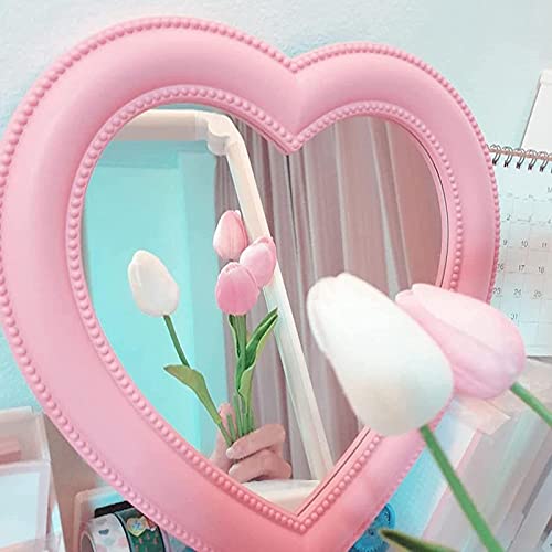 Binaryabc Heart Makeup Mirror Cosmetic Mirror Wall Desktop Small Mirror Bedroom Mirror (Light Pink) #TOP4