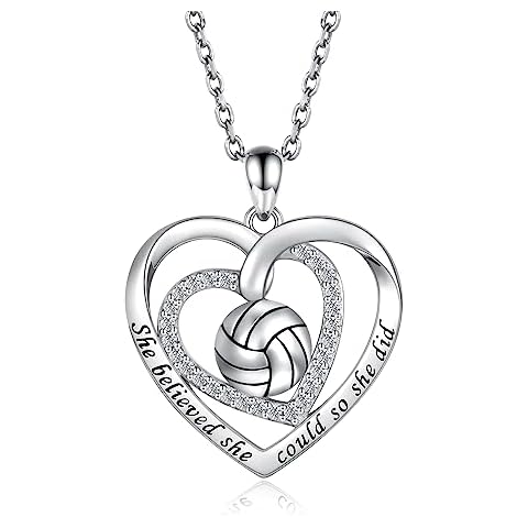 925 Sterling Silver Softball Basketball Baseball Necklace Pendant Softball Mom Jewelry Gifts for Women Lover Players (Volleyball) Cover