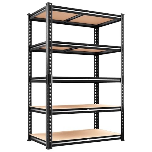 Image of 2000LBS Storage Shelves Heavy Duty,5-Tier Metal Shelving Unit for Pantry Garage Laundry Room,Adjustable Utility Storage Rack with Steel Frame & Thick MDF Boards,27.8 inchW x 12 inchD x 60 inchH, Black,3 Pack