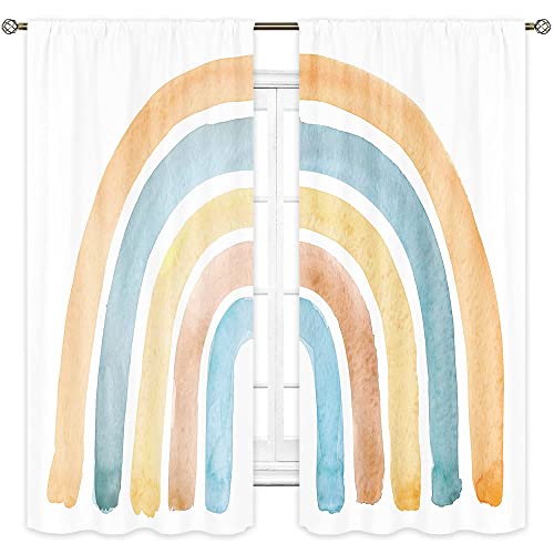 Cinbloo Rainbow Curtains For Baby Girls Bedroom Decor Rod Pocket 42W X 63L Inch Yellow Blue Rainbow Wall Art For Kids Nursery Playroom Cute Cartoon Colorful Living Room Window Drapes Fabric 2 Panels #TOP1
