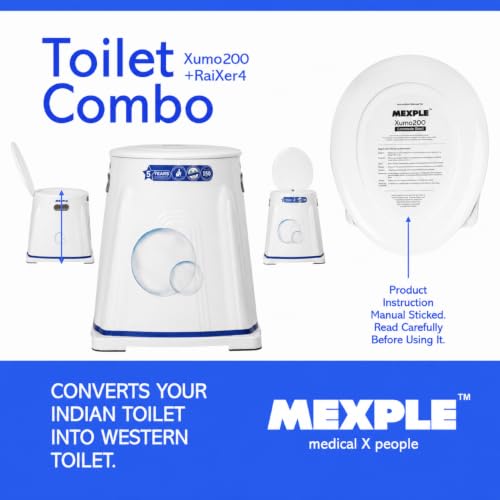 Image of MEXPLE Xumo200 Portable Indian to Western Toilet Converter & RaiXer4 Toilet Seat Height Raiser (4 Inches) | Commode Chair | Seat Raiser Elevator Extension | For Handicap, Knee Patient, Old Citizen