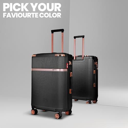 Image of AMERICAN TRAVELLER Urban Gold ABS Hardside Luggage Set, 5-Piece, Grey with Rose Gold Accents, TSA Lock, 8 Spinner Wheels, 730 Days Warranty (1, Black, S20)