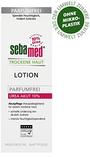Sebamed Loción para piel seca, 10% de urea, sin perfume, loción hidratante con aceite de almendras dulces para hombres y mujeres, alivia notablemente los picores y ayuda a suavizar la piel muy seca