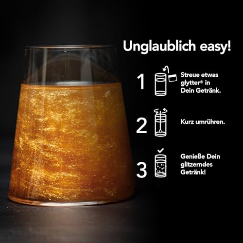 Glytter Glitzerpulver für Getränke (Gold) - essbarer Glitzer für Drinks & Flüssigkeiten, z.B. für Likör, Sekt, Cocktails - trinkbares & geschmacksneutrales Glitzerpuder, Staub (Packung mit 2)