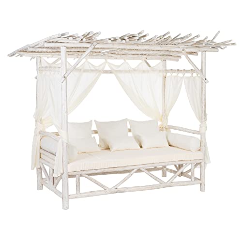 LOLAhome Cama balinesa de Madera Natural de Teca con Efecto rozado de 200x150x200 cm