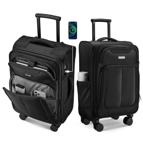 cllson Softside Top Opening Carry On Luggage 22x14x9 Airline Approved, 20 Inch USB Port Suitcases with Spinner Wheels, Expandable luggage with TSA Lock for Women Men(Black, 20 Inch) by cllson - Used condition - US$99.11