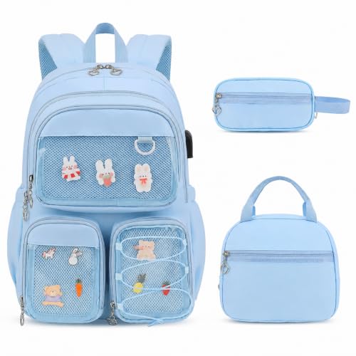 ACESAK 3PCS Girls Backpack Set - Kawaii Ita Backpack Pins with Lunch Bag