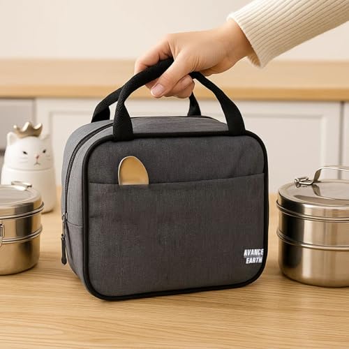 AVANCE EARTH Insulated Travel Lunch/Tiffin/Storage Bag for Women and Men Office, Collage and School (Grey) (Cotton)