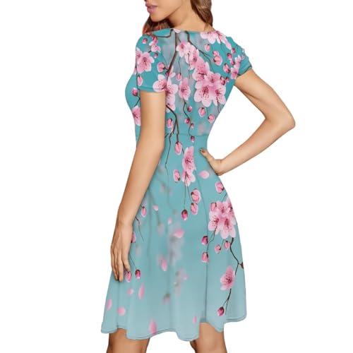 Image of POLERO Sunflower Dress for Women Floral Summer Dresses Short Sleeve Casual Sundresses Midi Dresses