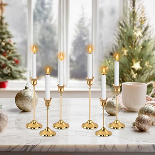 6 Set Kerzenständer Gold, Kerzenständer Stabkerzen Kerzenhalter Gold Candle Holder Hochzeit Kerze Stand für Kerzenhalter Weihnachtsdeko Innen Tisch, Geburtstagsessen, Jubiläum, Hochzeit