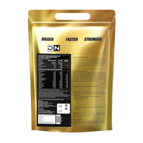 Image of Divine Nutrition HUNK GAINER | High-Calorie Mass Gainer with Protein, Carbs, and Vitamins for Muscle Growth | 1 KG (1 kg, Belgium Chocolate)